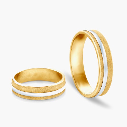 Obrączki ślubne: dwukolorowe złoto, płaskie, 5 mm